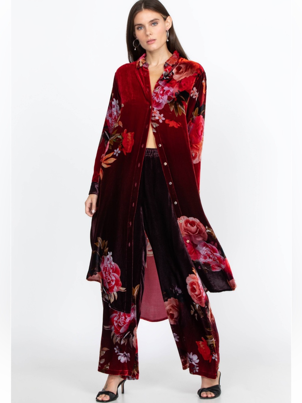 Johnny Was New Coralie Rose Floral Velvet Wide Leg Pant Women’s Size Small